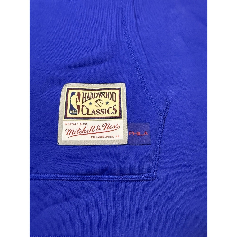 Mitchell & Ness PHILA 76ers Blue Hardwood Classics Short Sleeve Hoodie XL - Picture 4 of 14